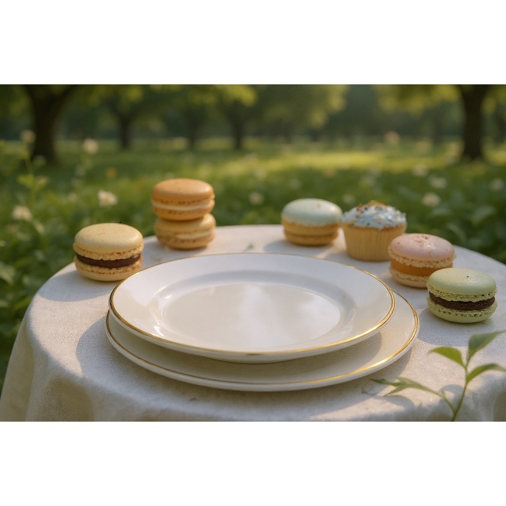 Syracuse Bone China Small Bowl (2) and Plate (3) Set Gold Rim‎ White Elegant